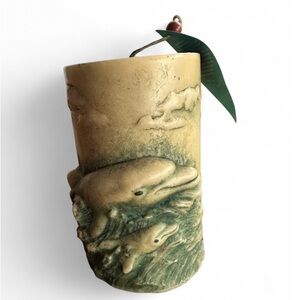 Vintage 90s Blue and cream dolphin pillar candle with tag #homedecor